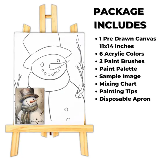 "Vintage Snowman" DIY Canvas Art Kit, Adult Beginner, Acrylic Paint Size 11x14 inch {2}
