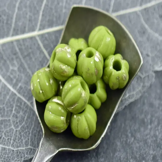Gold Washed Opaque Avocado Green Large Hole Melon Beads -- Choose Your Size {5}