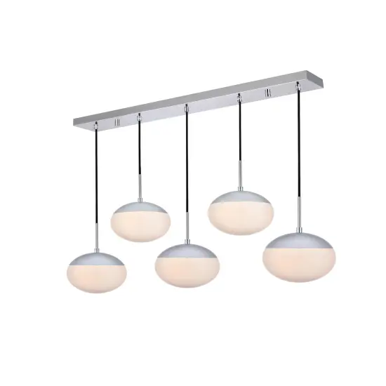 Eclipse 5 Lights Chrome Pendant With Frosted White Glass {3}