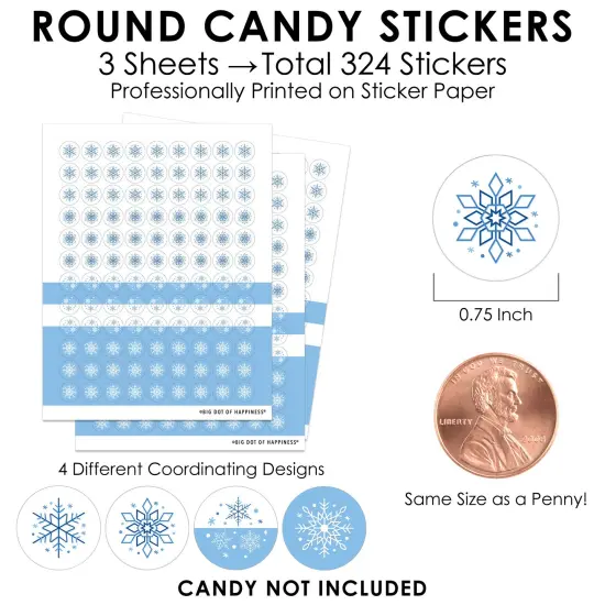 Big Dot of Happiness Blue Snowflakes - Winter Holiday Party Small Round Candy Stickers - Party Favor Labels - 324 Count {4}