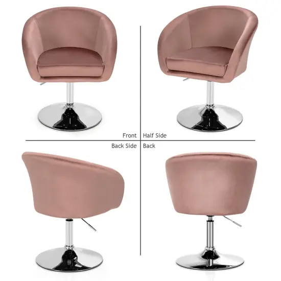Height Adjustable and Swivel Makeup Accent Chair with Round Back and Metal Base Pink {4}