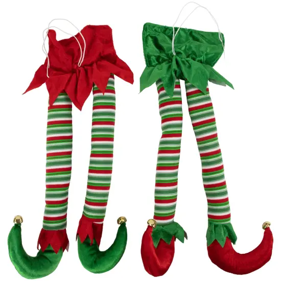 Northlight Striped Plush Elf Legs Christmas Decorations - 19" - Red and Green - Set of 2 {1}