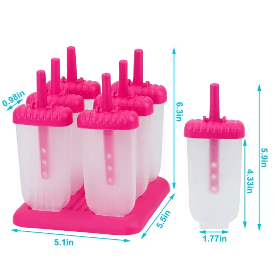 6Pcs DIY Popsicle Reusable Molds For Homemade Iced Snacks Hotpink {3}