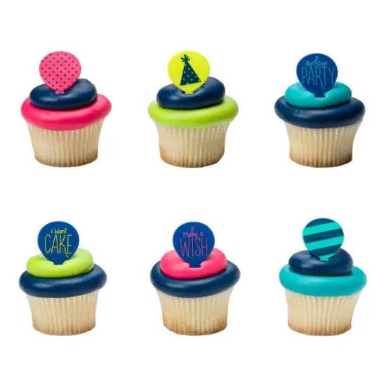 Bright Birthday Balloons Cupcake Rings, 12ct {1}