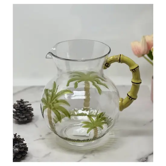 3 Quarts Designer Classic Palm Tree Acrylic Pitcher with Bamboo Handle - Crystal Clear and Break Resistant {2}