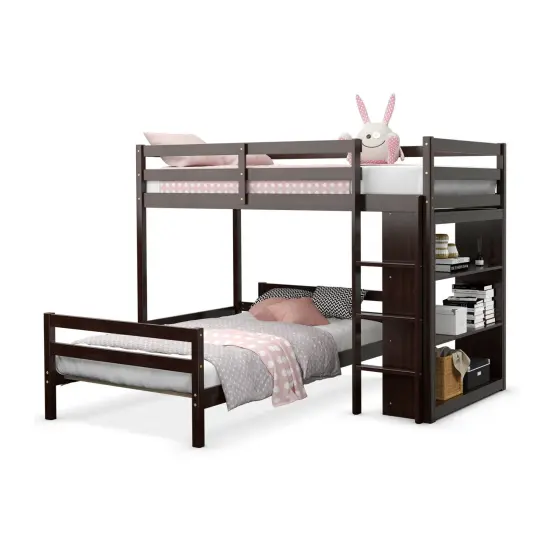 Twin Over Twin Loft Bunk Bed with Bookcase Dark Brown {4}