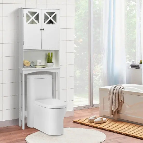 2-door Over The Toilet Bathroom Storage Cabinet with Adjustable Shelf {6}