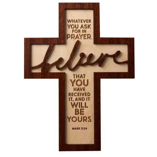 Dexsa Whatever You Ask Inspirational Laser-Cut Wood Cross Plaque 7.5 inches x 10 inches {1}