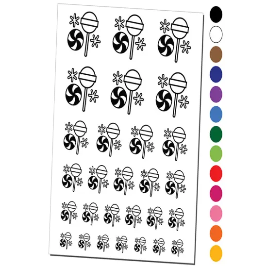 Holiday Christmas Peppermint Lollipop Candy Temporary Tattoo Water Resistant Fake Body Art Set Collection Dark Green {1}