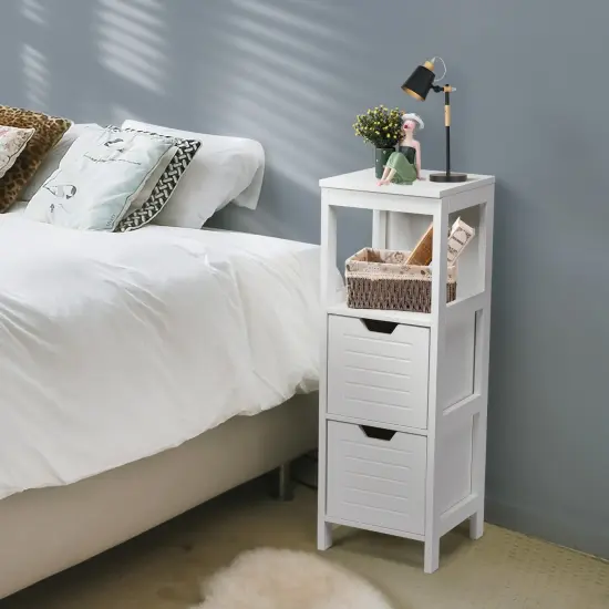 Bathroom Wooden Floor Cabinet Multifunction Storage Rack Stand Organizer White {1}