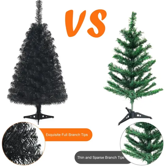 Mini 3 Feet Black PVC Christmas Tree with Full Branches for Halloween Thanksgiving, Xmas Decor {5}