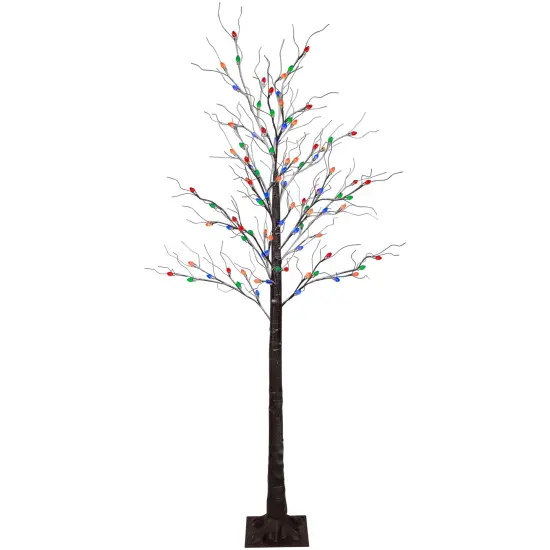 Northlight 6' Brown LED Lighted Frosted Christmas Twig Tree - Multi-Color lights {1}
