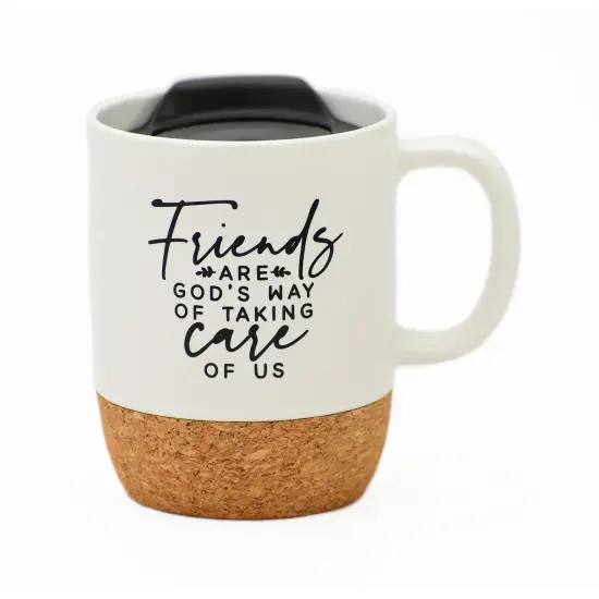 Dexsa Friends Are God's Way Designer Cork Bottom Mug with Lid - 14 oz {1}