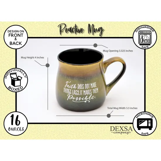 Dexsa Faith Coffee Tea Soup Ceramic Mug | Faith does not make things easy. It makes them possible. | 16 ounce Designer Mug with Inspiring Sentiment | Elegant Pottery Look {5}