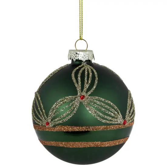 Northlight Holly Berry Christmas Glass Ball Ornaments - 3" - Green and Gold - 4ct {1}