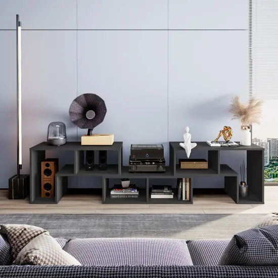 3 Pieces Console TV Stand for TVs up to 65 Inch with Shelves Black {6}