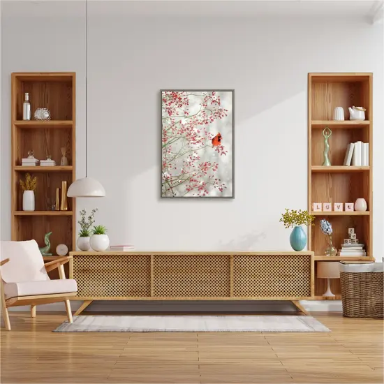 Red Cardinal and Red Berries by Carrie Ann Grippo-pike Canvas Art Framed {5}