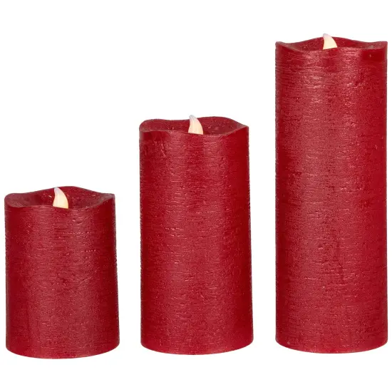 Northlight LED Flickering Flameless Textured Wax Pillar Candles - 8" - Red - Set of 3 {1}