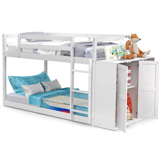 Twin Size Bunk Bed with Convertible Bookcase and Ladder-White {4}