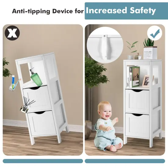 White Freestanding Storage Cabinet with 2 Removable Drawers for Bathroom {6}