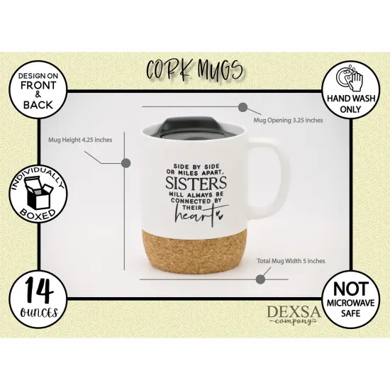 Dexsa Side By Side..Sisters Designer Cork Bottom Mug with Lid - 14 oz {5}