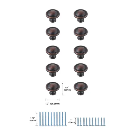 Garlande 1.2" Diameter Oil-rubbed Bronze Mushroom Knob Multipack (Set of 10) {6}