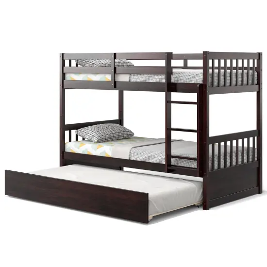 Twin Over Twin Bunk Bed with Pull-out Trundle and Ladder-Espresso {4}