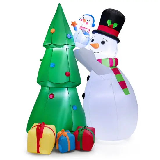 6 Feet Tall Inflatable Christmas Snowman and Tree Decoration Set with LED Lights {1}