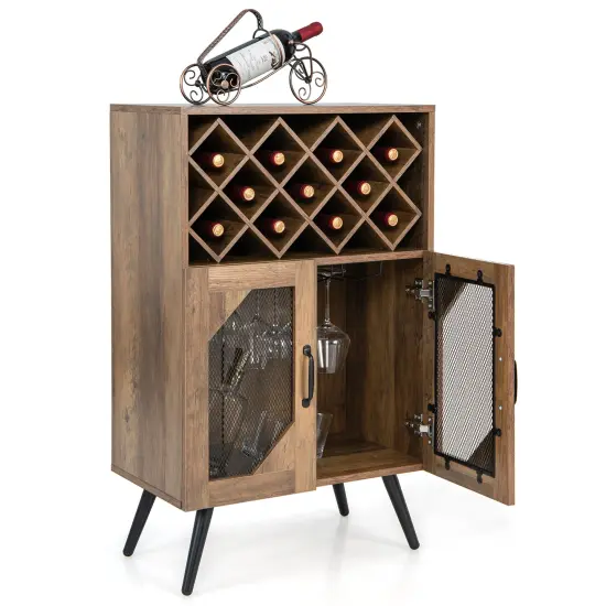 2-Door Farmhouse Kitchen Storage Bar Cabinet with Wine Rack and Glass Holder-Rustic Brown {2}