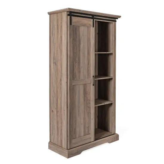 Merrick Lane Finnoula Farmhouse Storage Cabinet, Semi-Open Storage with Sliding Barn Door Graywash {1}