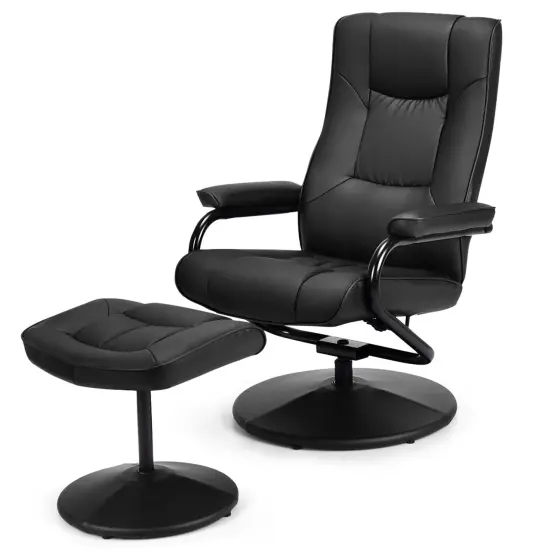 Swivel Lounge Chair Recliner with Ottoman Black {3}