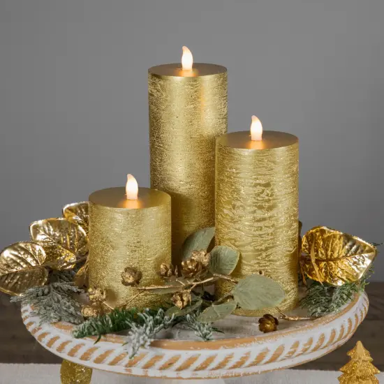 Northlight LED Flickering Flameless Pillar Christmas Candles - 8.75" - Gold - Set of 3 {4}