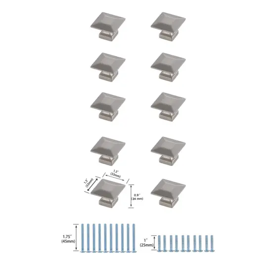Cecil 1.3" Brushed Nickel Square Knob Multipack (Set of 10) {6}