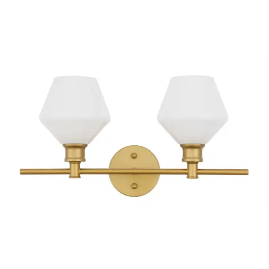 Gene 2 light Brass and Frosted white glass Wall sconce {3}