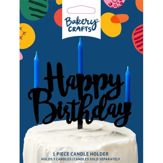 Happy Birthday Plastic Candle Holder Cake Topper, 1ct Black {1}
