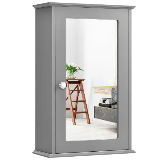 Bathroom Wall Cabinet with Single Mirror Door Grey {1}