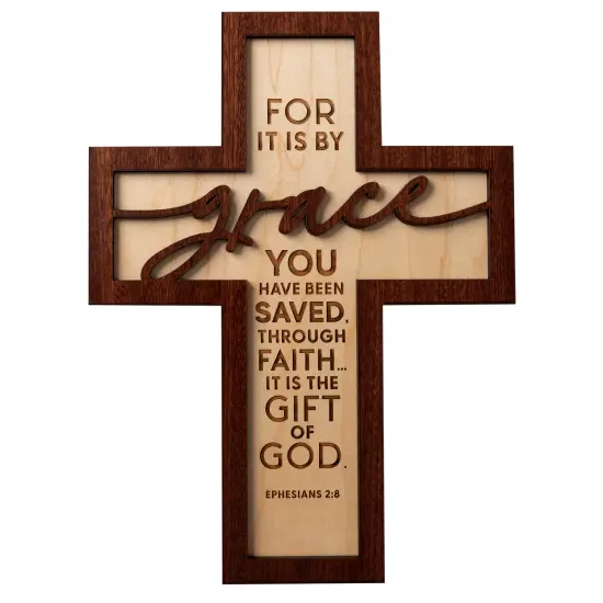 Dexsa For It Is By Grace Inspirational Laser-Cut Wood Cross Plaque 7.5 inches x 10 inches {1}