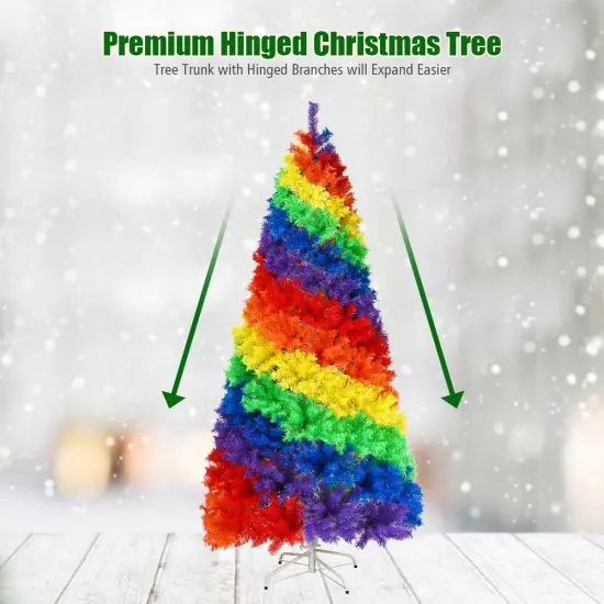 7 Feet Artificial Hinged Traditional Christmas Tree with Metal Stand {5}
