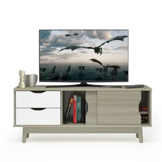 Engineered Wood TV Console Cabinet with Drawers and Sliding Doors Grey {6}