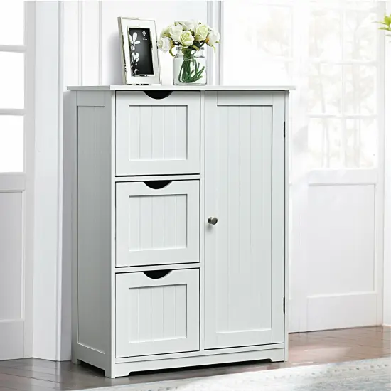 MDF Bathroom Floor Cabinet with Drawers and Adjustable Shelf White {3}