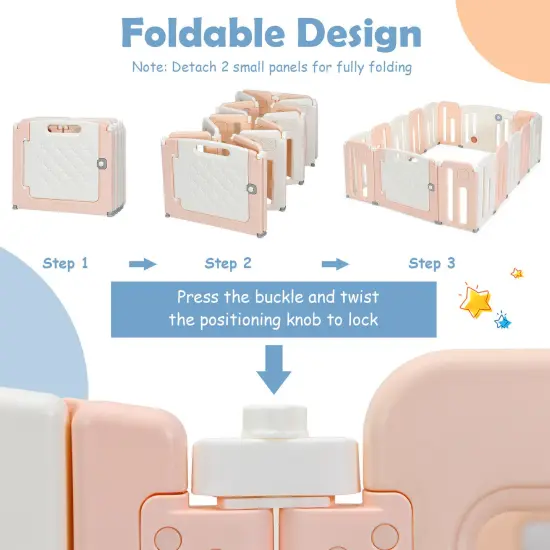 16 Panels Baby Safety Playpen with Drawing Board Pink {6}
