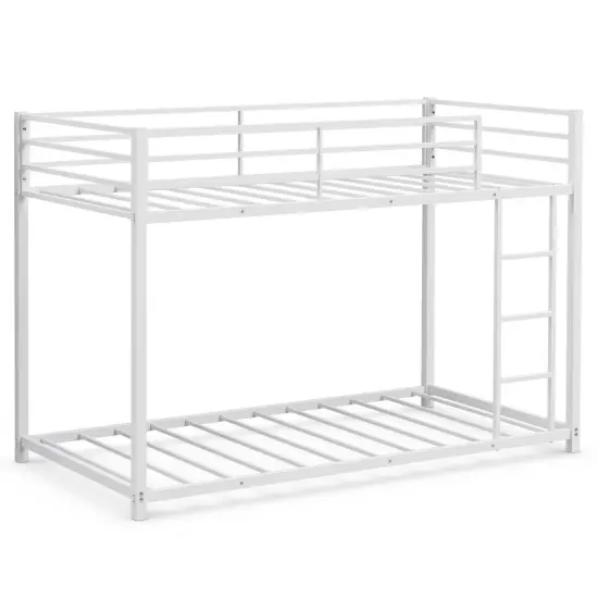 Steel Twin Bunk Bed with Ladder and Guardrails White {1}