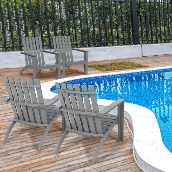 Patio Durable Acacia Wood Adirondack Lounge Armchair with Slatted High Backrest Grey {6}