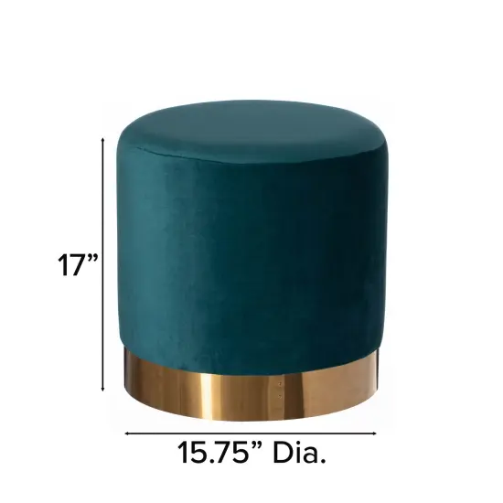 Modern Round Velvet Fabric Standard Ottoman Stool with Gold Base Green {5}