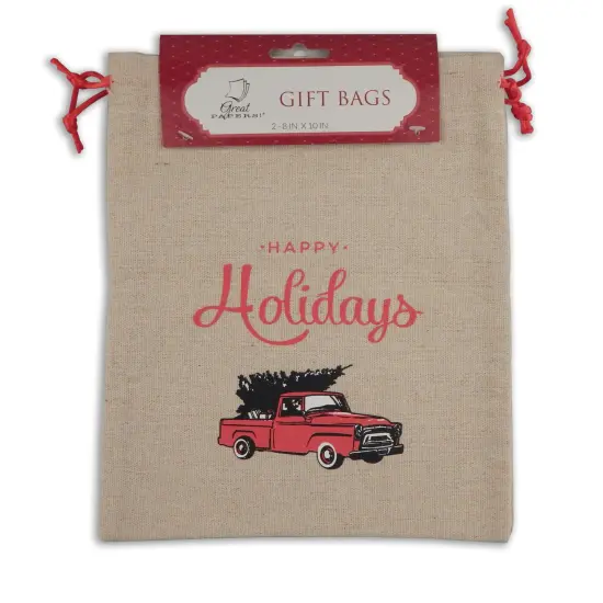 Great Papers! Reusable Holiday Delivery Linen Drawstring Gift and Shopping Bags, 8" x 10", 2 Pack {2}