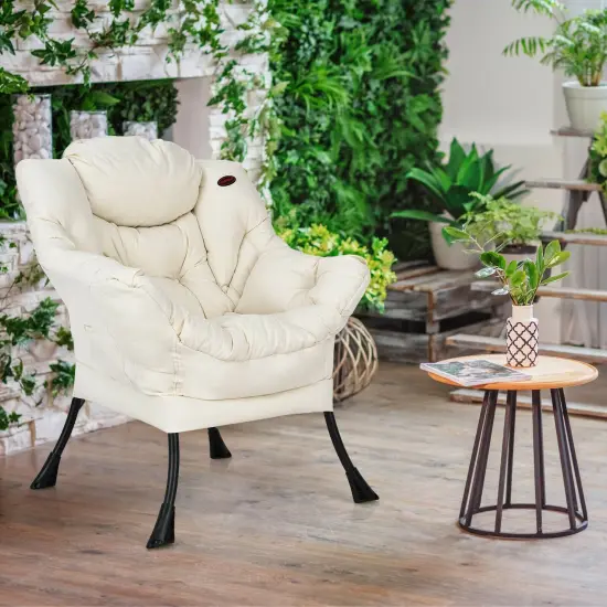 Modern Polyester Fabric Lazy Chair with Side Pocket and Tufted Design Perfect for Any Corner Beige {2}
