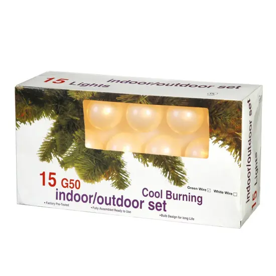 15 Satin Pearl White G50 Lights 15Ft. E12 Green Wire Christmas Set {2}