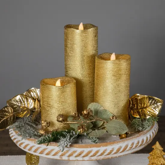 Northlight LED Brushed Flameless Christmas Pillar Candles - 8" - Gold Finish - Set of 3 {4}