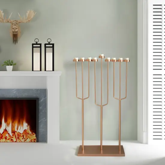 Modern Design Hanukkah Menorah Exceptional presentational piece, 9 Branch Tea Light Candle Holders Rose gold {11}