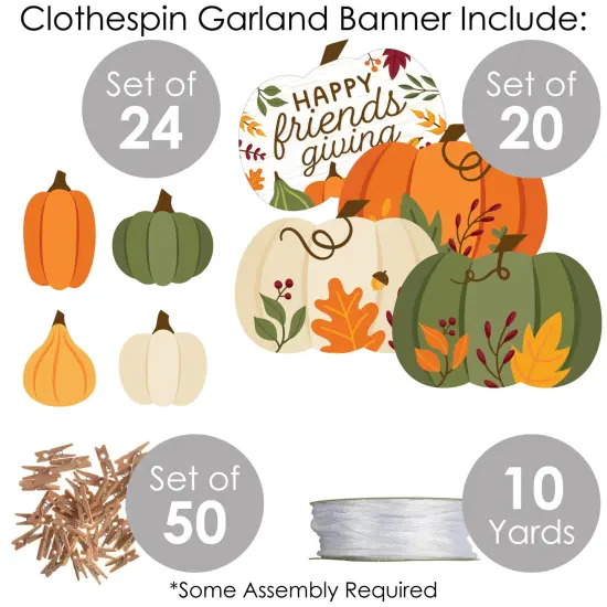 Big Dot of Happiness Fall Friends Thanksgiving - Friendsgiving Party DIY Decorations - Clothespin Garland Banner - 44 Pieces {6}